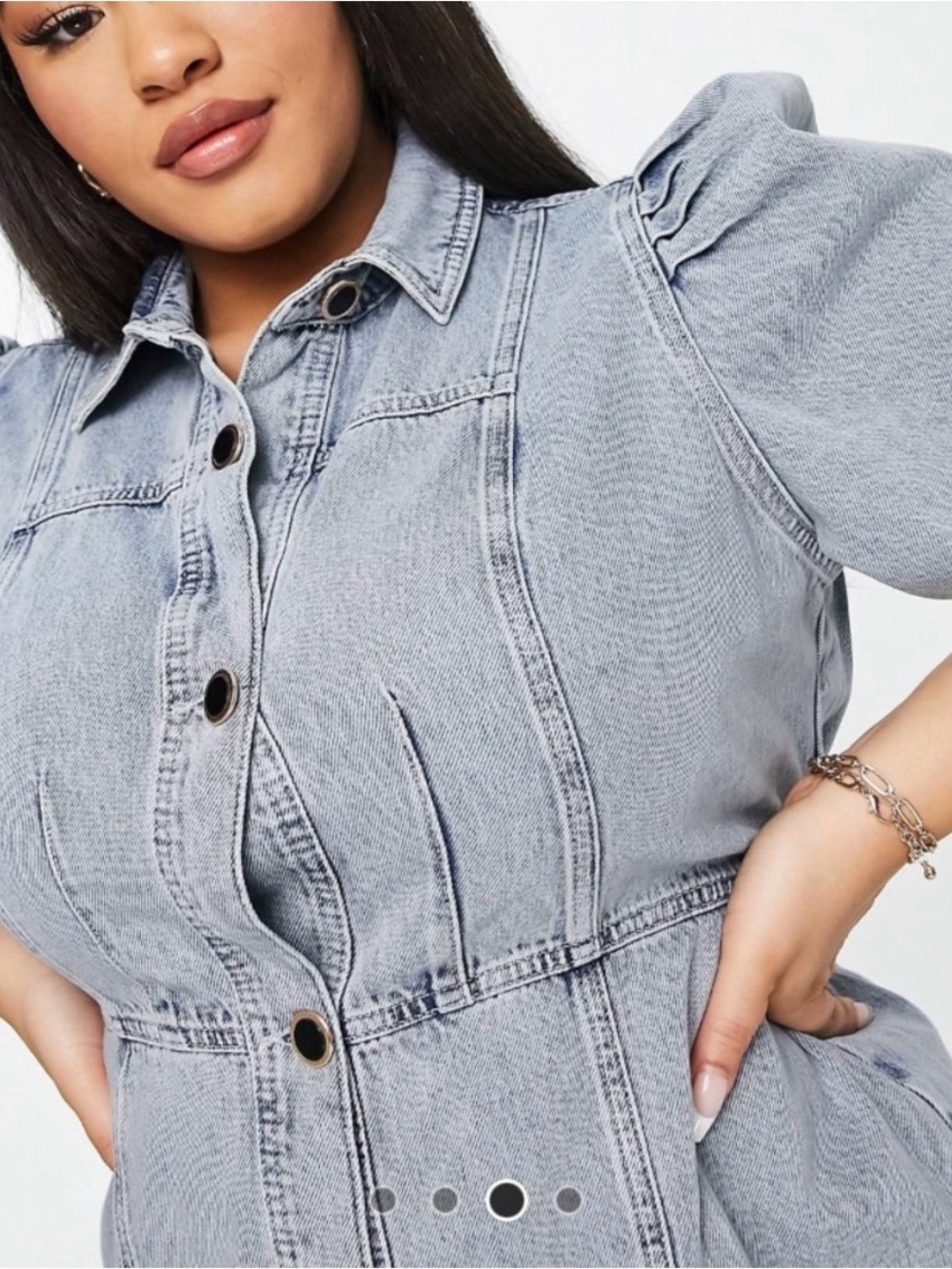 ASOS Light Blue Denim Button-Front Dress with Ruffle Hem - Picture 6 of 8
